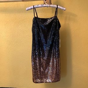 Sequin Black and Gold Spaghetti Strap Dress, NWT, Size Medium, Lined, 100% Poly
